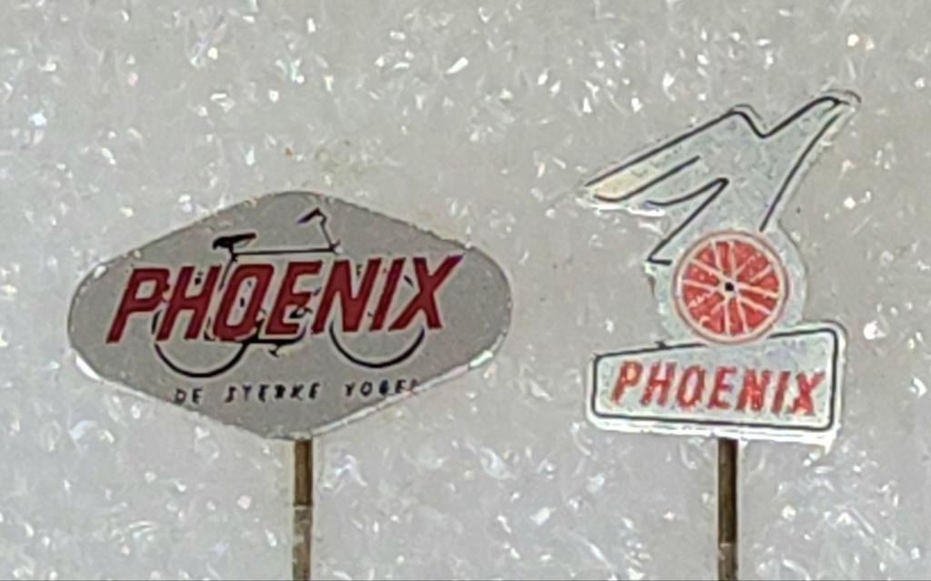 2 Vintage Phoenix Fiets Speldjes - De Sterke Vogel, Verzamelen, Ophalen of Verzenden, Gebruikt, Merk, Speldje of Pin