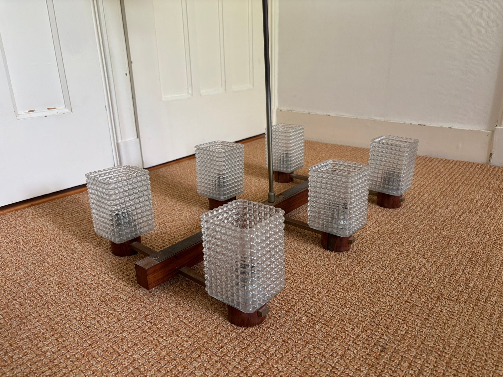 Jaren 60 design hanglamp, Ophalen, Glas, Vintage jaren 60 vorige eeuw, E27 (groot)