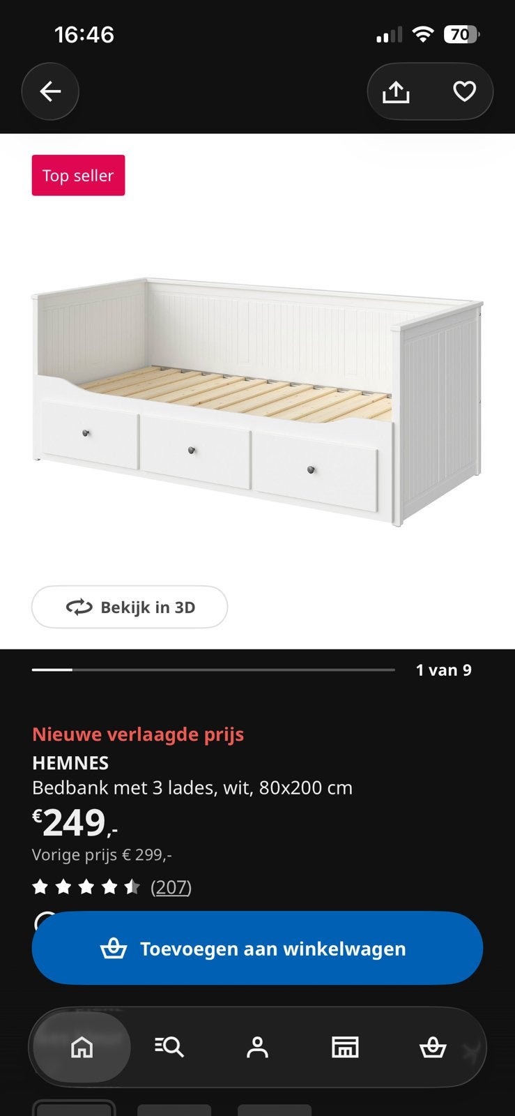 Ikea bed Hemnes, Ophalen, Wit, Tweepersoons, Zo goed als nieuw