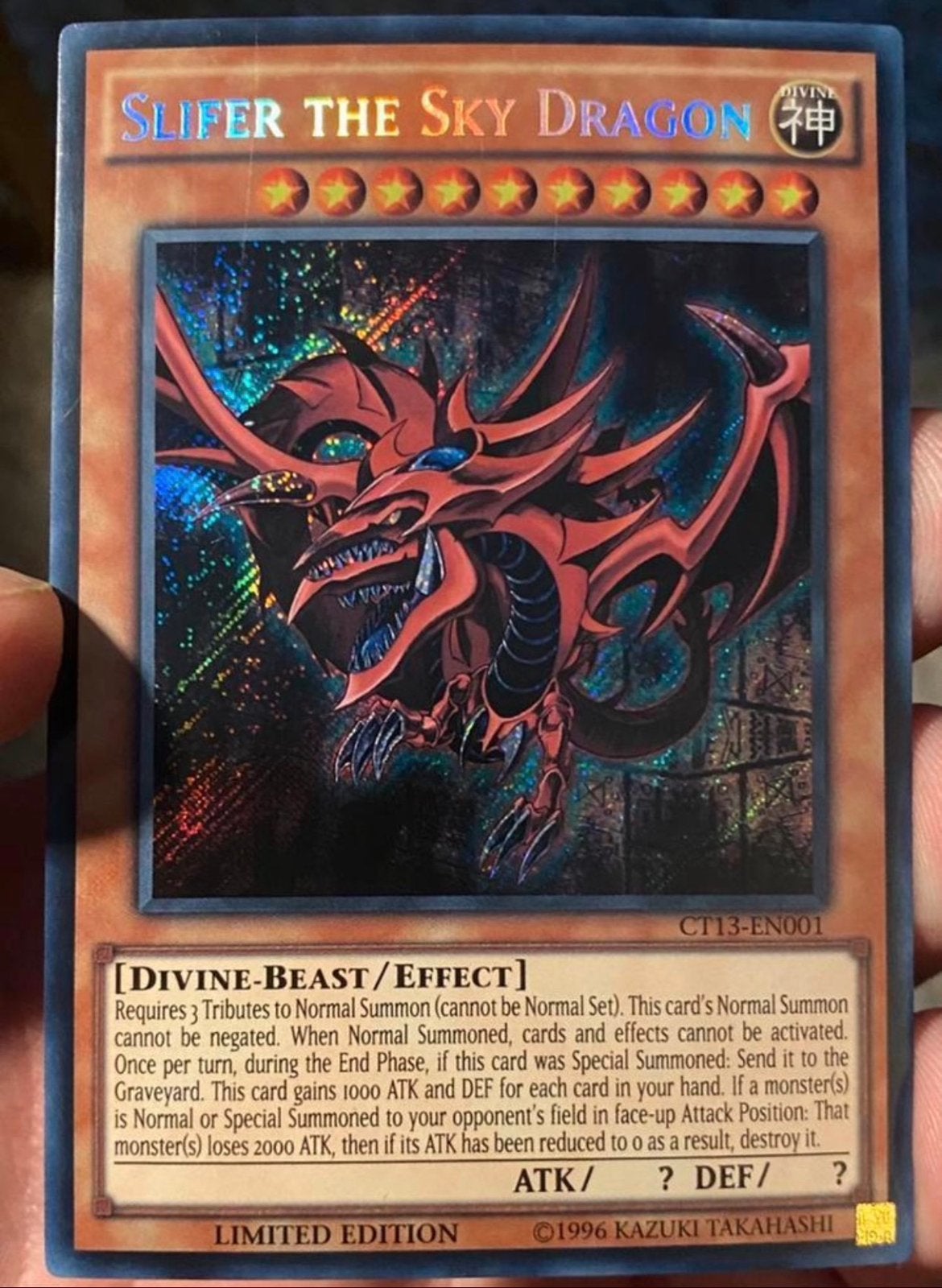 Yu-Gi-Oh! Slifer the Sky Dragon CT13 Limited Tin Promo !, Ophalen of Verzenden, Zo goed als nieuw, Losse kaart, Foil