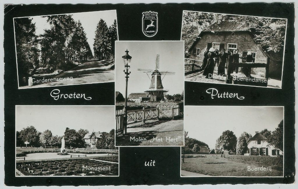 Putten Gaderenseweg molen klederdracht 1962, Ophalen of Verzenden, 1960 tot 1980, Gelopen, Gelderland