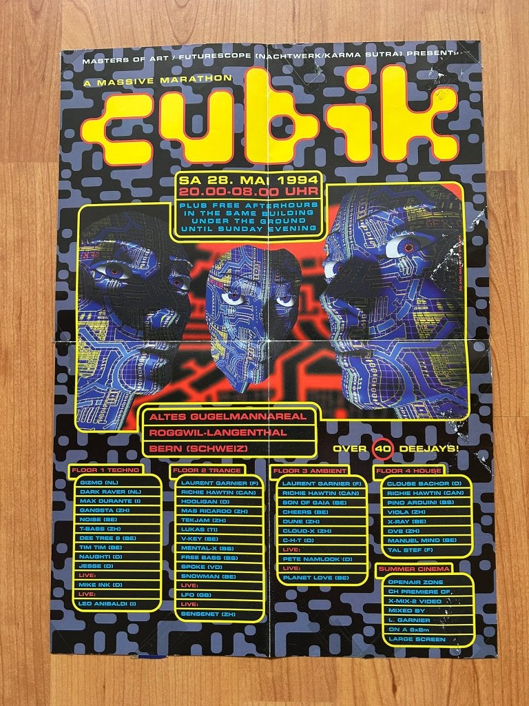 Houseposter – Cubik 28 mei 1994 Bern Switzerland (Schweiss), Verzamelen, Posters, Ophalen, A1 t/m A3, Muziek, Rechthoekig Staand