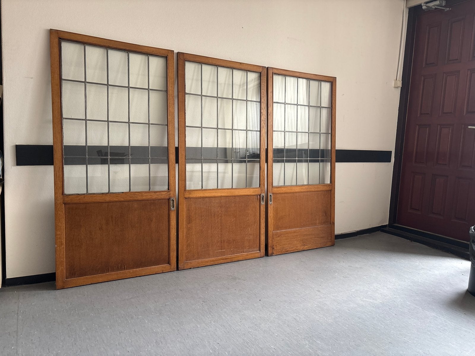 Set van 3 eiken deuren met glas in lood en wieltjes, Ophalen, Gebruikt, Minder dan 80 cm, Binnendeur