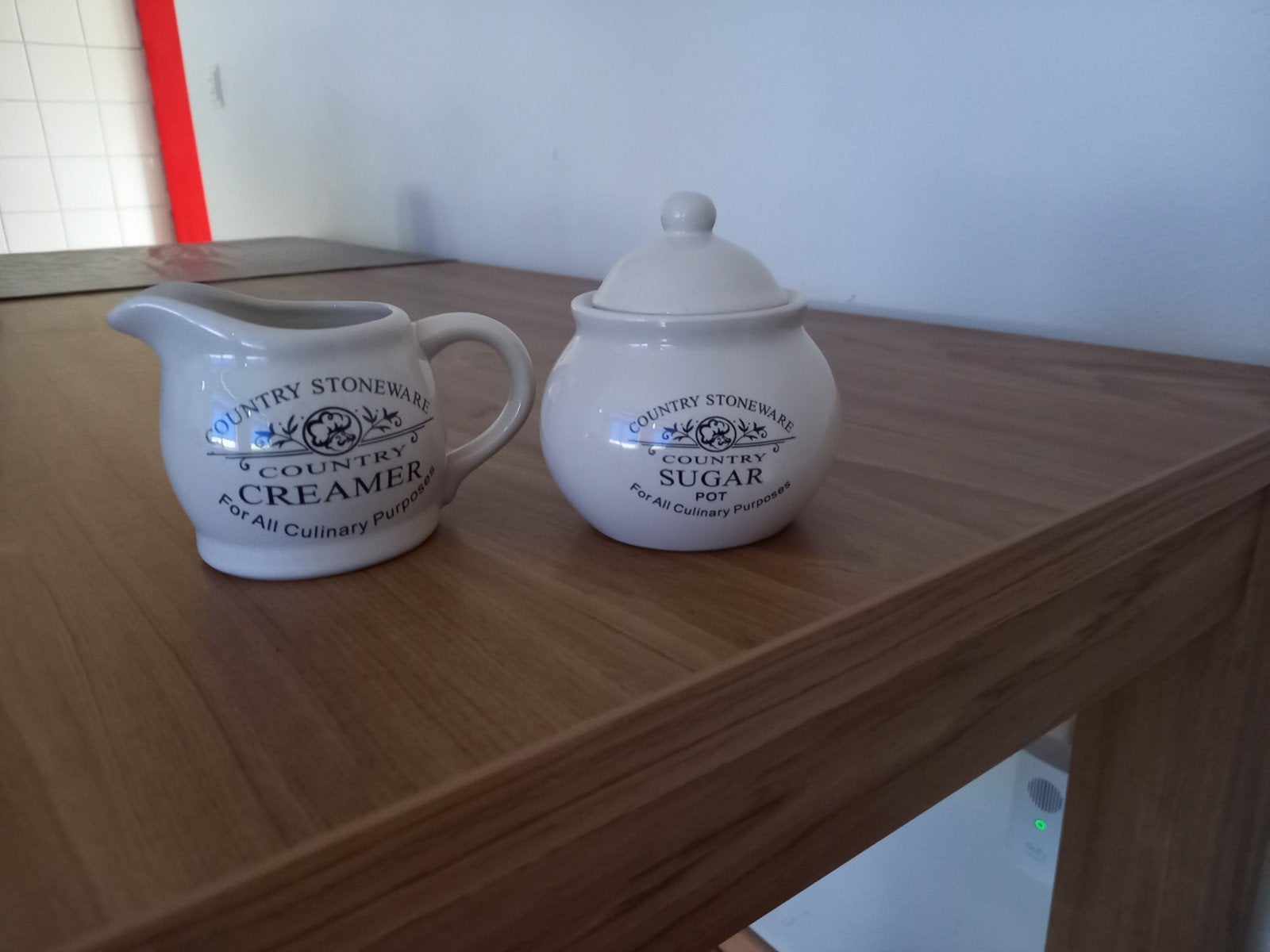 Country Stoneware Roomstel - Suikerpot en Melkkan, Ophalen, Nieuw, Aardewerk, Landelijk/Boerenbont