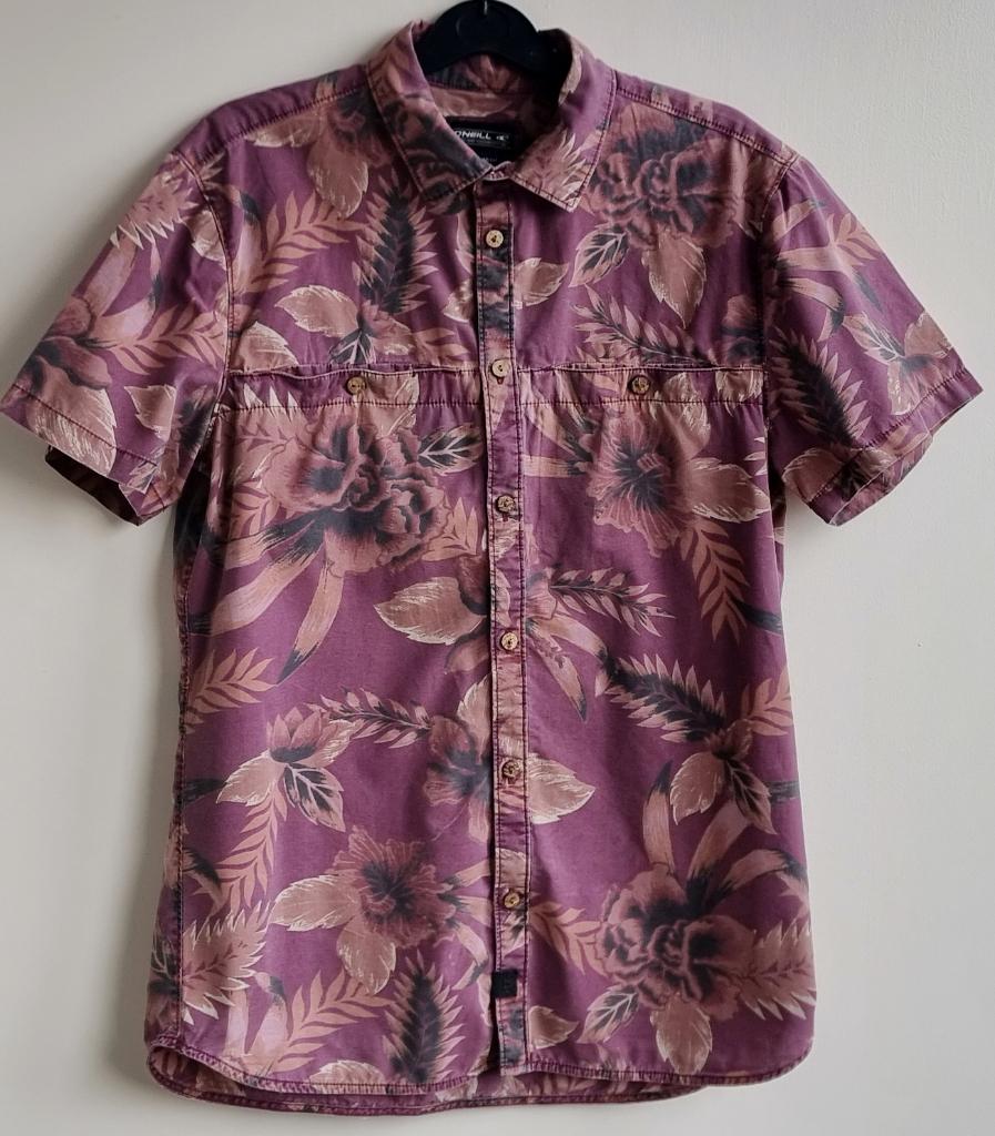 O Neill donkerroze overhemd met prints mt.M, Kleding | Heren, Overige kleuren, Zo goed als nieuw, O Neill, Halswijdte 39/40 (M)