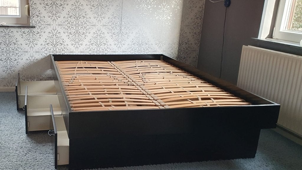 tweepersoonsbed met opberg lades, Ophalen, Gebruikt, Zwart, Tweepersoons