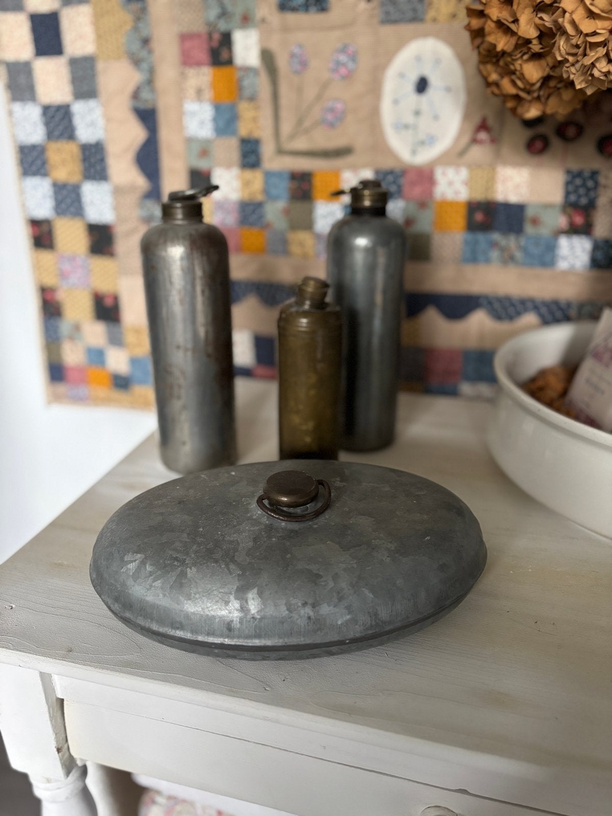 Vintage Zinken Kruik en Flessen - Decoratief, Ophalen of Verzenden