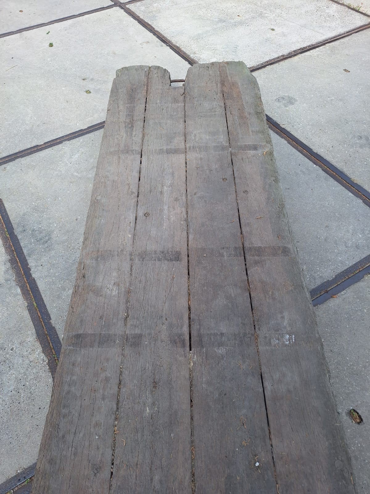 2 Houten rijplaten 100 x 465 x 10 cm., Ophalen, Gebruikt, Hardhout, 250 cm of meer