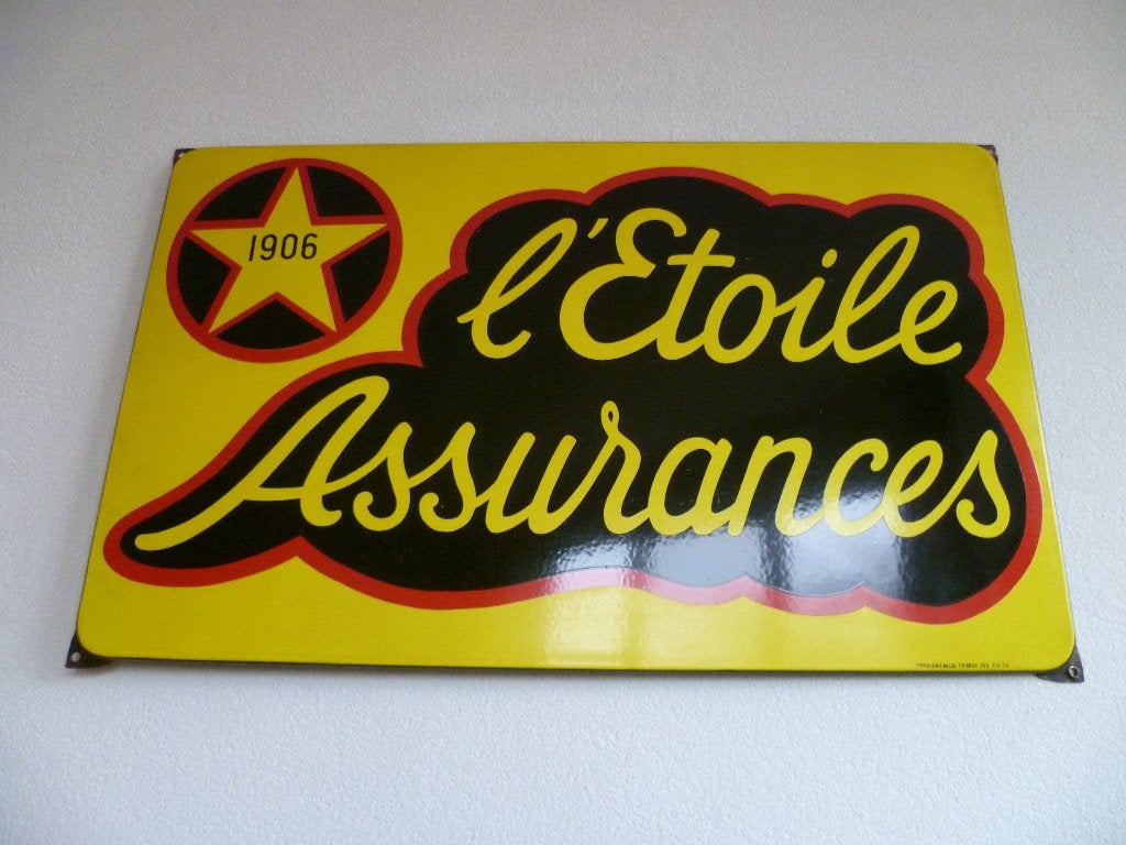 EMAILLE RECLAMEBORD"L'ETOILE ASSURANCES"UIT 1959, Ophalen of Verzenden, Gebruikt, Reclamebord