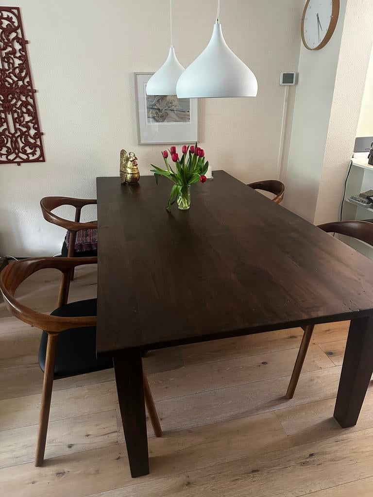 Prachtige robuuste notenhouten eettafel – 220 x 110 cm, Huis en Inrichting, Tafels | Eettafels, Ophalen, 100 tot 150 cm, 200 cm of meer