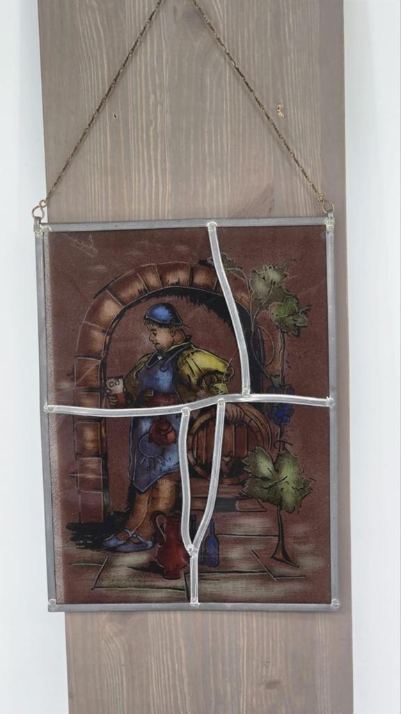 Vintage Glas-in-Lood Raamhanger / Wandpaneel | Gesigneerd |, Ophalen of Verzenden