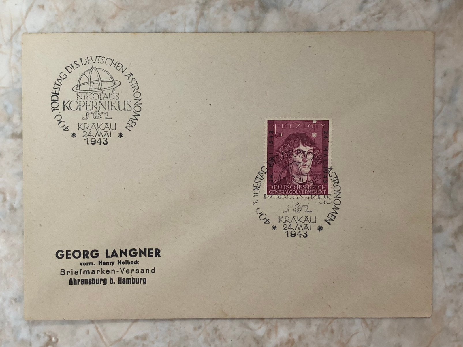 Envelop, zonder inhoud, gestempeld Krakau 24.mai 1943., Postzegels en Munten, Verzenden, Envelop