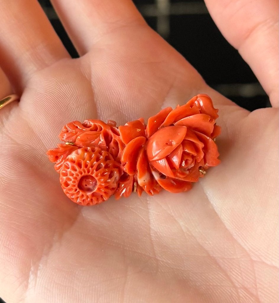 Bloem koraal antieke 14k gouden vintage broche fraai dames