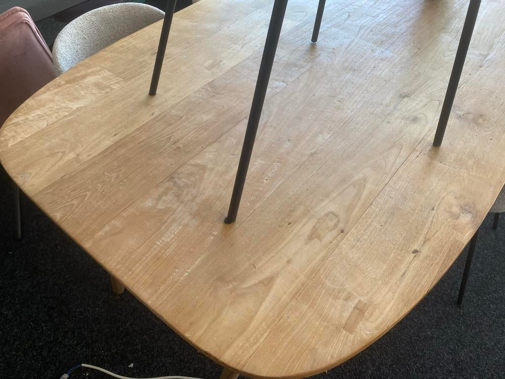 Deen Ovaal Eettafel 260x100 tabassum Gerecycled Teak 4 Poten, Ophalen, 100 tot 150 cm, Teakhout, Vijf personen of meer