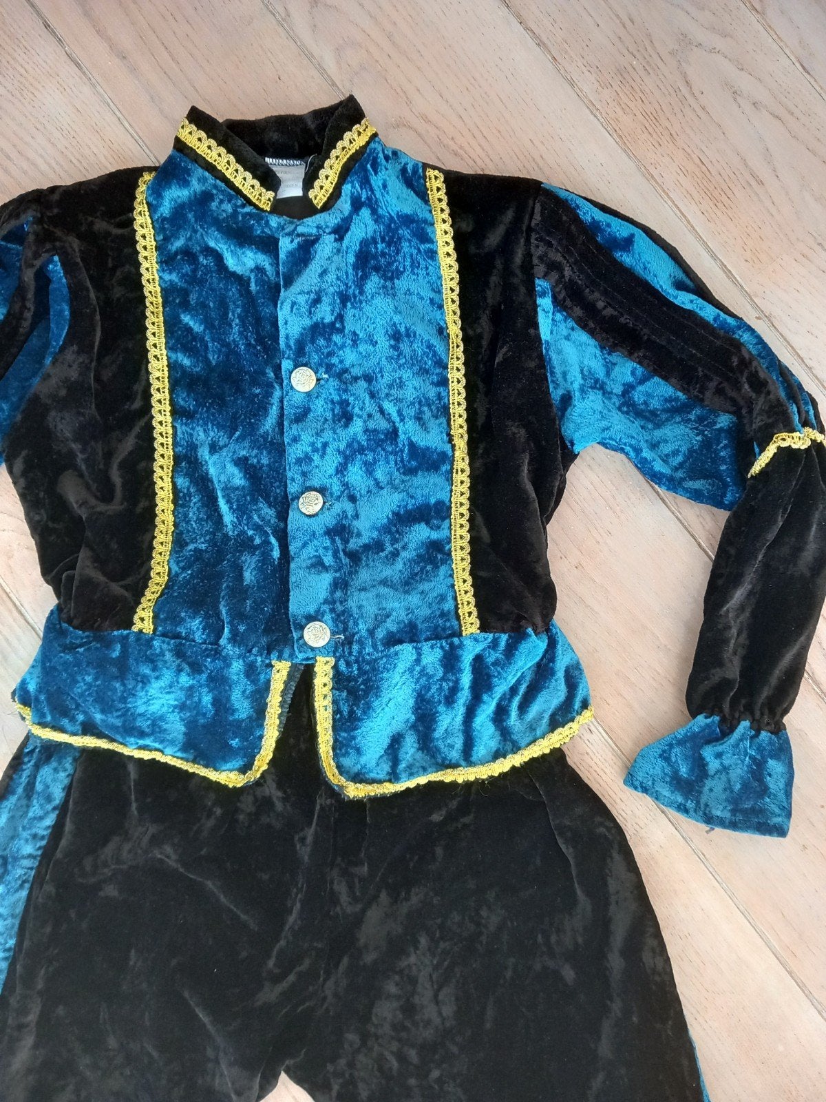 Pietenpak fluweel blauw/zwart maat 140, Ophalen of Verzenden, Zo goed als nieuw, 134 t/m 140, Jongen of Meisje