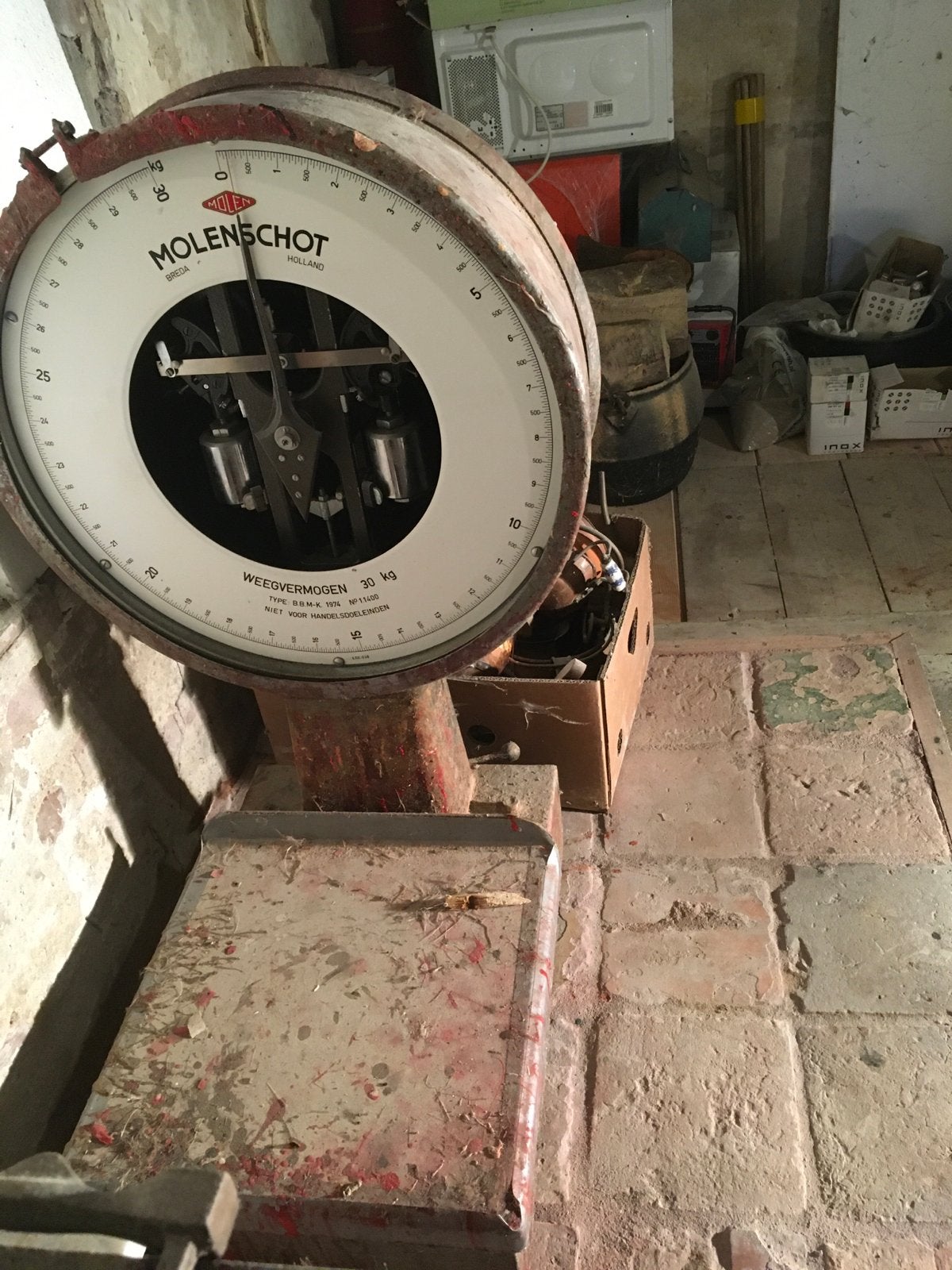 Vintage Molenschot Weegschaal 30 kg - Industrieel Erfgoed, Ophalen, Gebruikt, Winkelweegschaal, 10 tot 50 kg