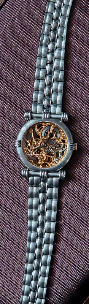 Zeldzame platinum/goud skeleton horloge Kurt Schaffo, Ophalen of Verzenden, Gebruikt, Goud, Goud