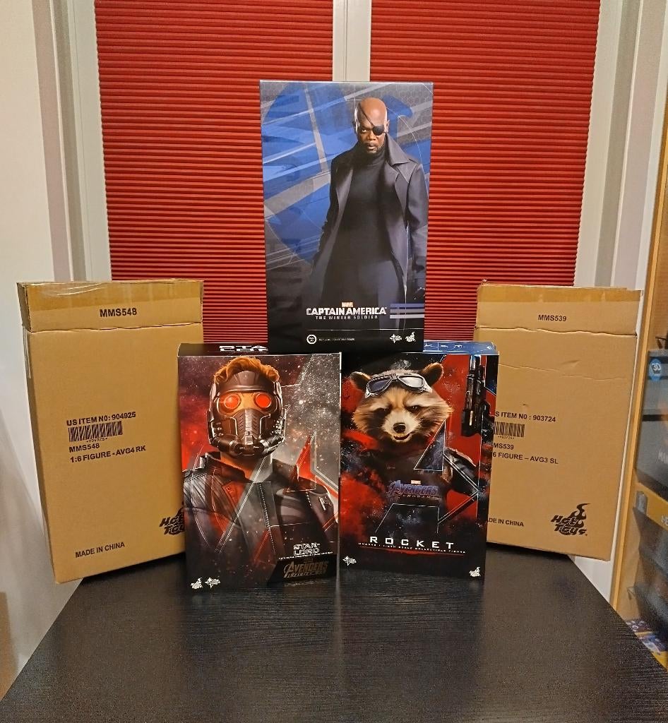 Hot Toys Marvel's Rocket, Nick Fury & Star Lord (bieden), Ophalen, Nieuw, Film, Actiefiguur of Pop