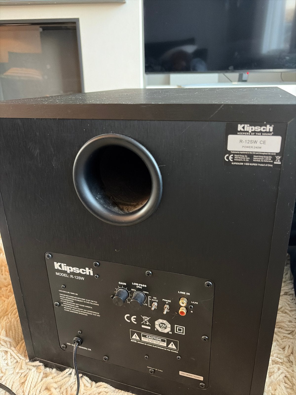 Klipsch R-125SW 12 inch actieve subwoofer, Gebruikt, Subwoofer, Geschikt voor surround/home cinema, Ophalen