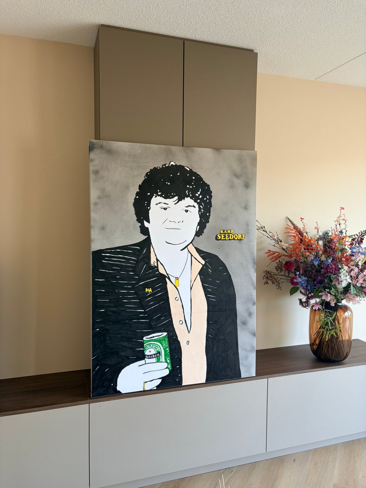 Kamp Seedorf Hazes Schilderij 140x100 cm, Ophalen, Handgeschilderd, Gemengde techniek, Portret