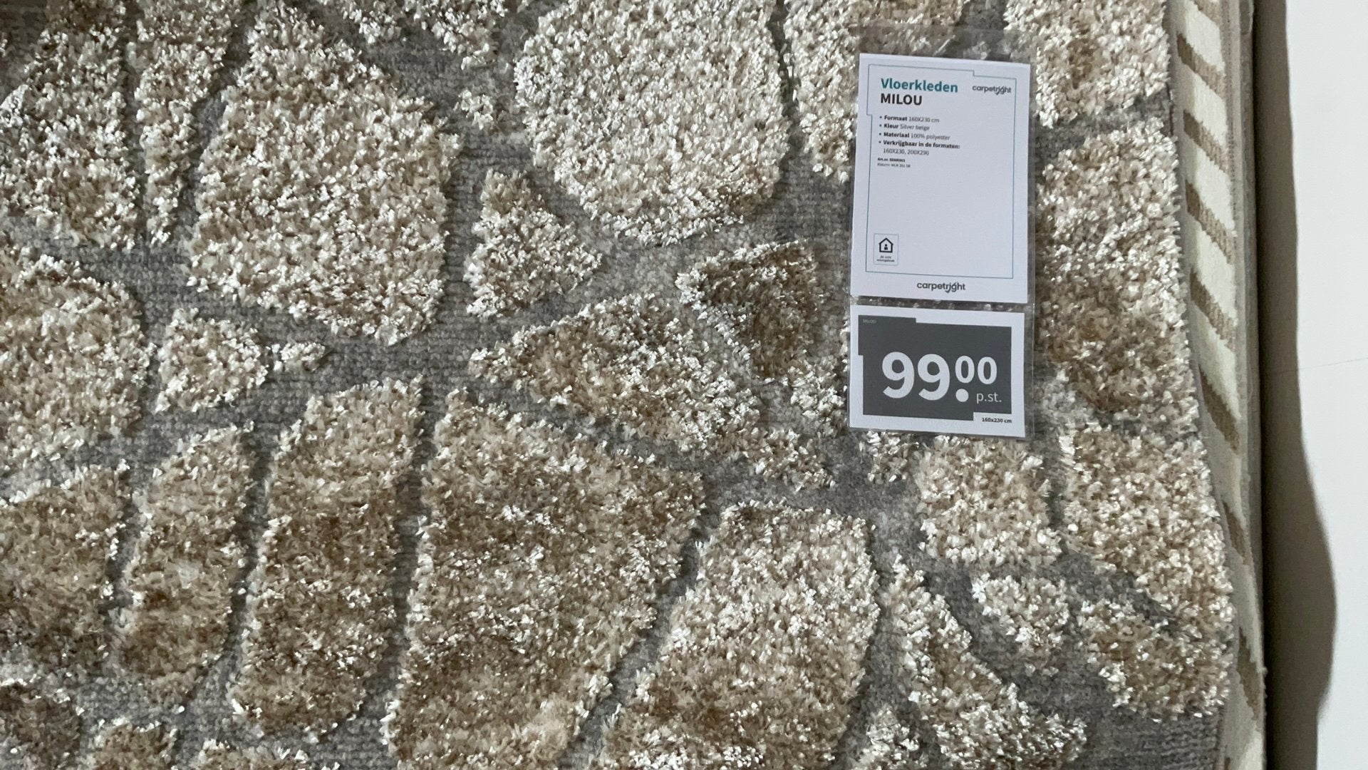 Nieuw Carpetright zilver  vloerkleed Milou 1.60 bij 2.30 m, Ophalen, Beige, 150 tot 200 cm, Rechthoekig