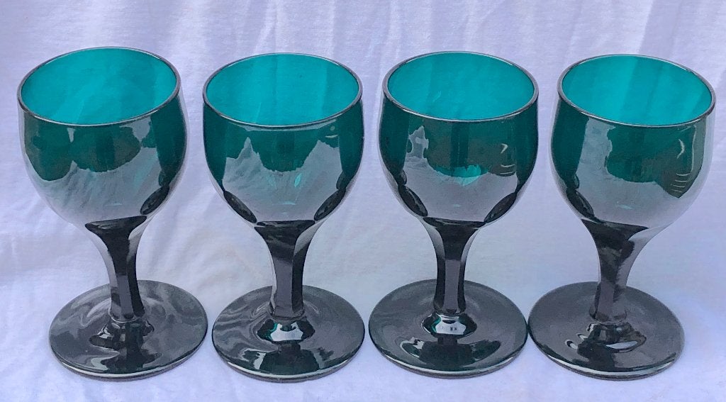 4 antieke groene wijnglazen, Ophalen of Verzenden