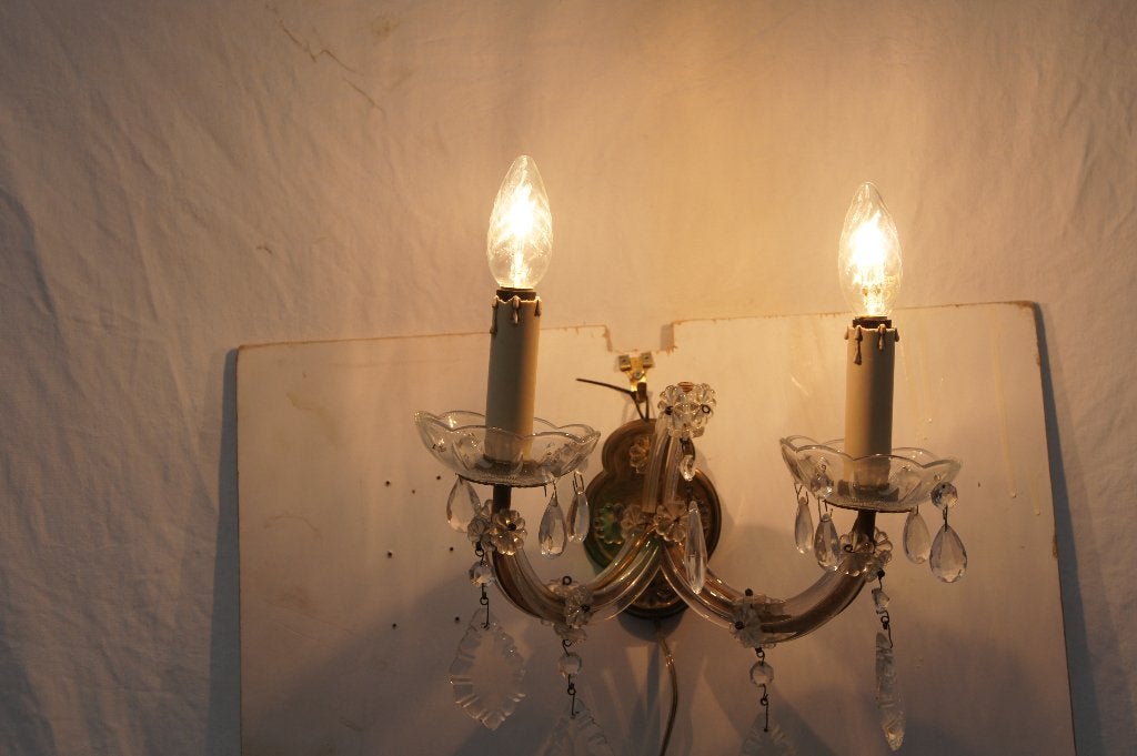 Wandlampje dubbel met kristalhangers, Ophalen of Verzenden