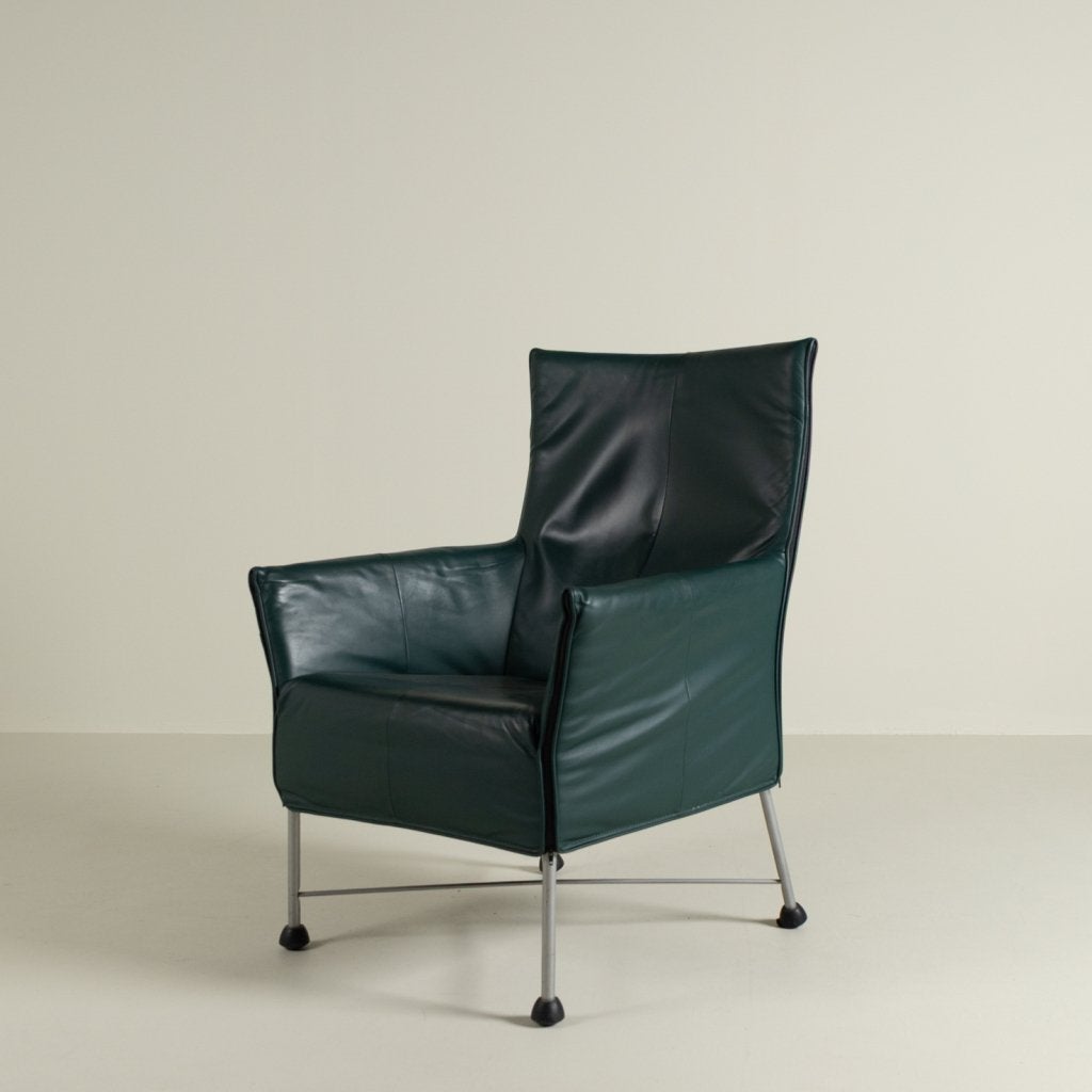 Montis Charly Fauteuil Groen Leer - Aluminium (Op Doppen), Huis en Inrichting, Niet ingevuld, Zo goed als nieuw, Niet ingevuld