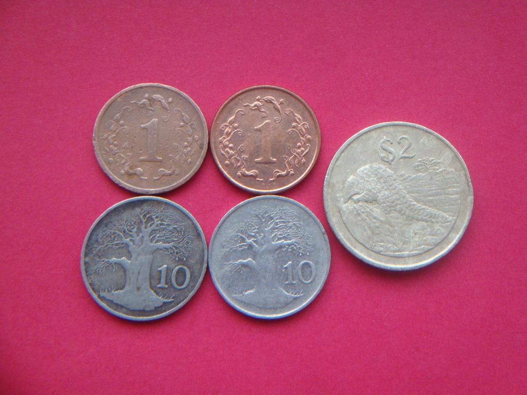 Lot Zimbabwe setje munten 1 en 10 Cent en 2 Dollar 1980/1997, Postzegels en Munten, Munten | Afrika, Verzenden, Zimbabwe, Setje