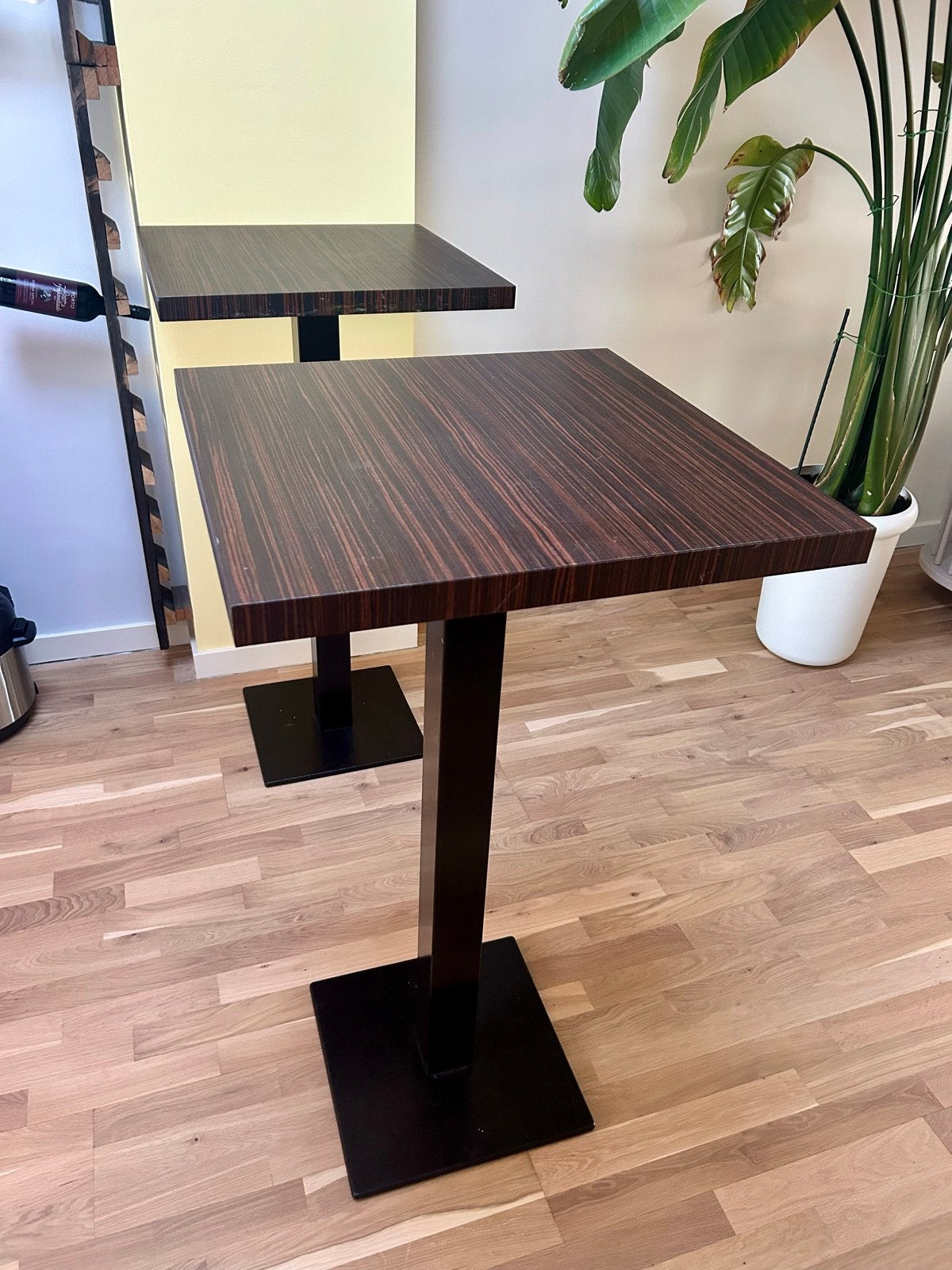 2 bartafels/sta-tafels donkerbruin, Ophalen, Gebruikt, 100 tot 150 cm, 50 tot 100 cm