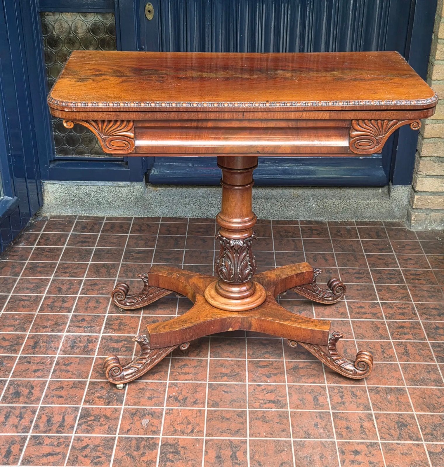 Prachtige antieke speeltafel van mahoniehout - inklapbaar, Ophalen