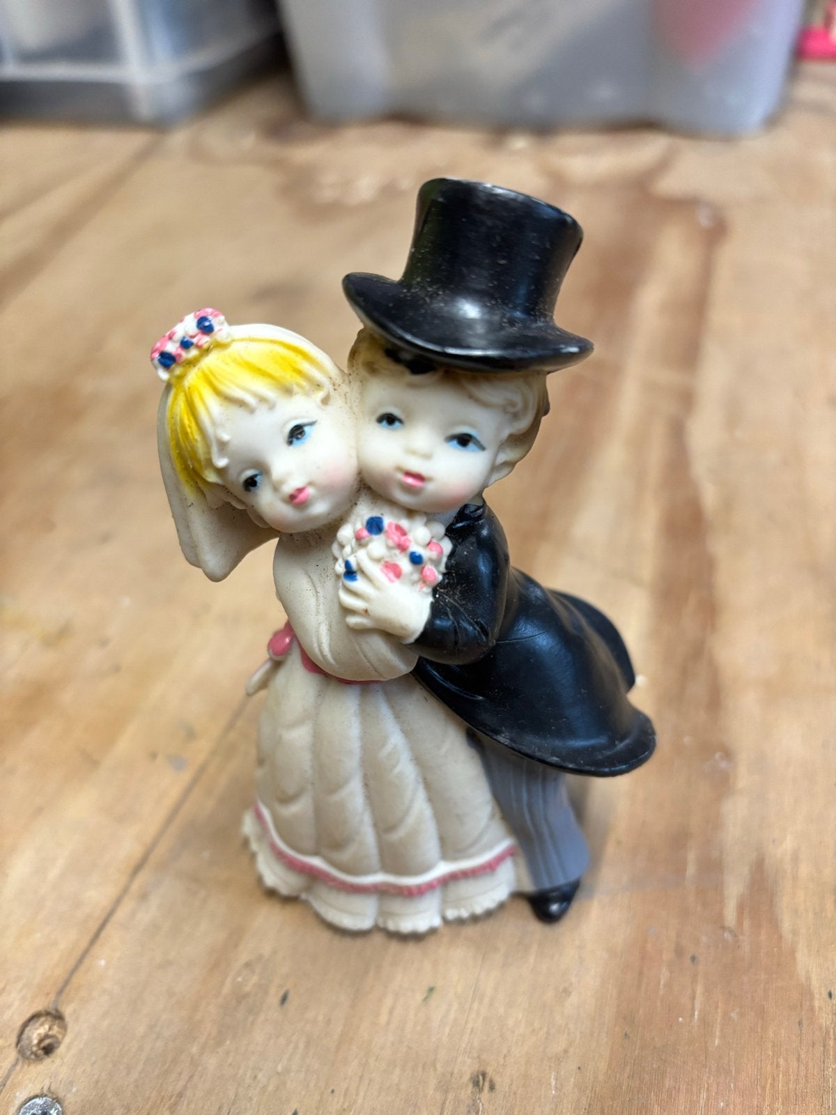 Vintage Bruidspaar Taarttopper - Romantische Decoratie, Ophalen of Verzenden, Gebruikt