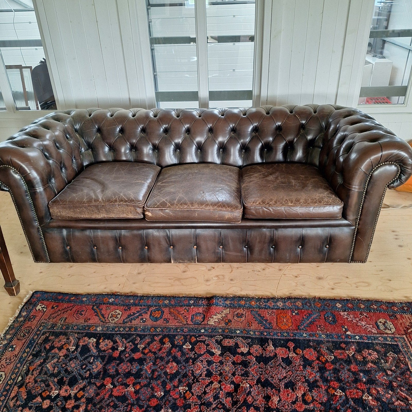 Leren Chesterfield bank - 3-zits, Huis en Inrichting, Ophalen, Gebruikt, Chesterfield, Klassiek, Vintage, Driepersoons