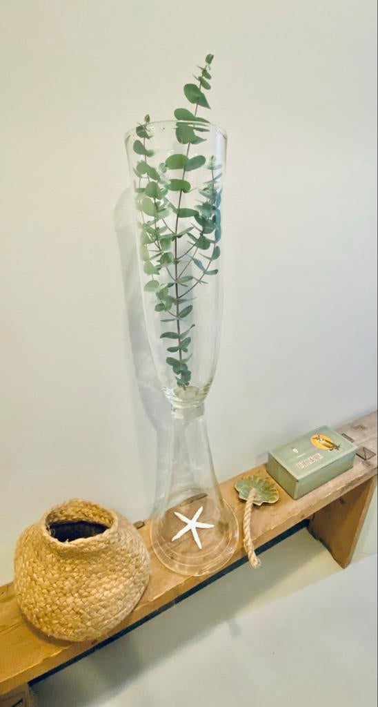 2 hoge glazen vazen, Overige kleuren, 50 tot 75 cm, Ophalen of Verzenden, Glas