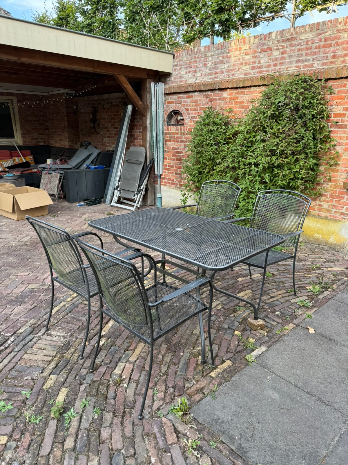 gratis metalen tuinset, tafel met stoelen, Ophalen, Gebruikt, Overige materialen, Tuinset