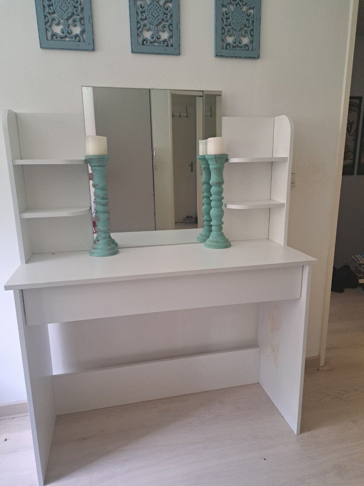 Witte kaptafel met spiegel en opbergruimte, Ophalen, 100 tot 150 cm, 100 tot 150 cm, Zo goed als nieuw