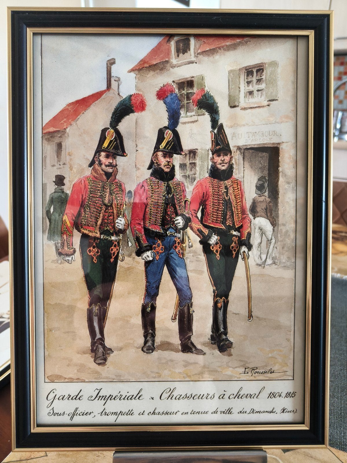 Ingelijste aquarel: Garde Impériale Chasseurs à cheval, Verzamelen, Ophalen of Verzenden, Landmacht, Nederland
