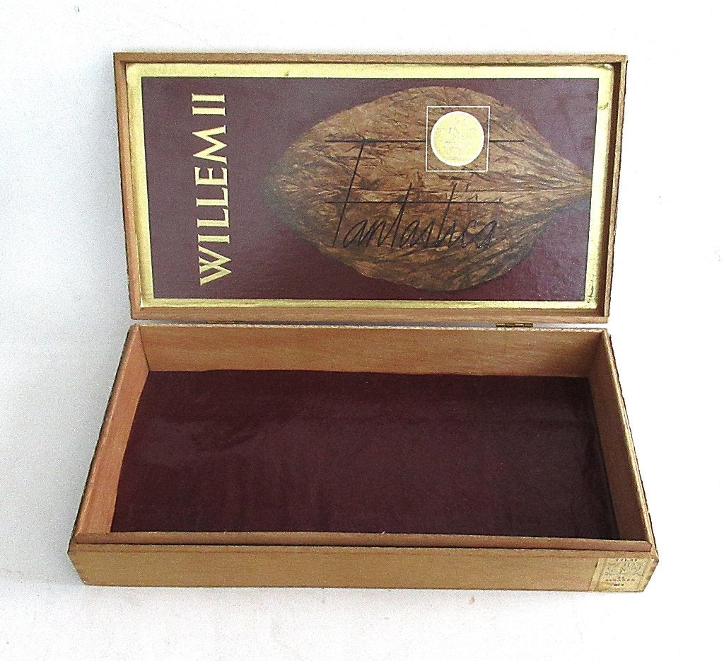 Vintage houten sigarendoos Willem II Fantastica., Verzamelen, Ophalen of Verzenden, Gebruikt, Tabaksdoos of Verpakking