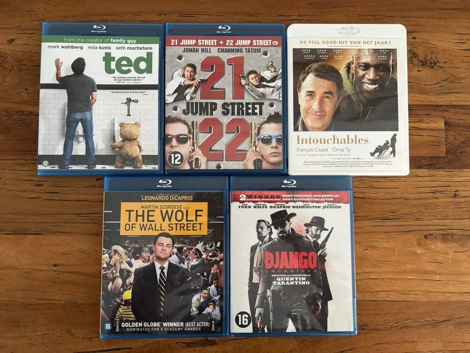 Blu-rays: Wolf of Wall Street, Ted, Django, Intouchables, Cd's en Dvd's, Blu-ray, Engels, Vanaf 16 jaar, Nederlands, Ophalen of Verzenden