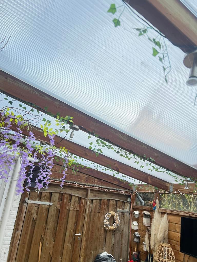 Serre met balken, dubbele deuren en polycarbonaat platen, Tuin en Terras, Overkappingen, Gebruikt, Serre, Ophalen of Verzenden