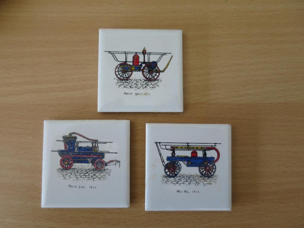 3 mooie tegeltjes van oude treinen 5/5 cm, Ophalen of Verzenden