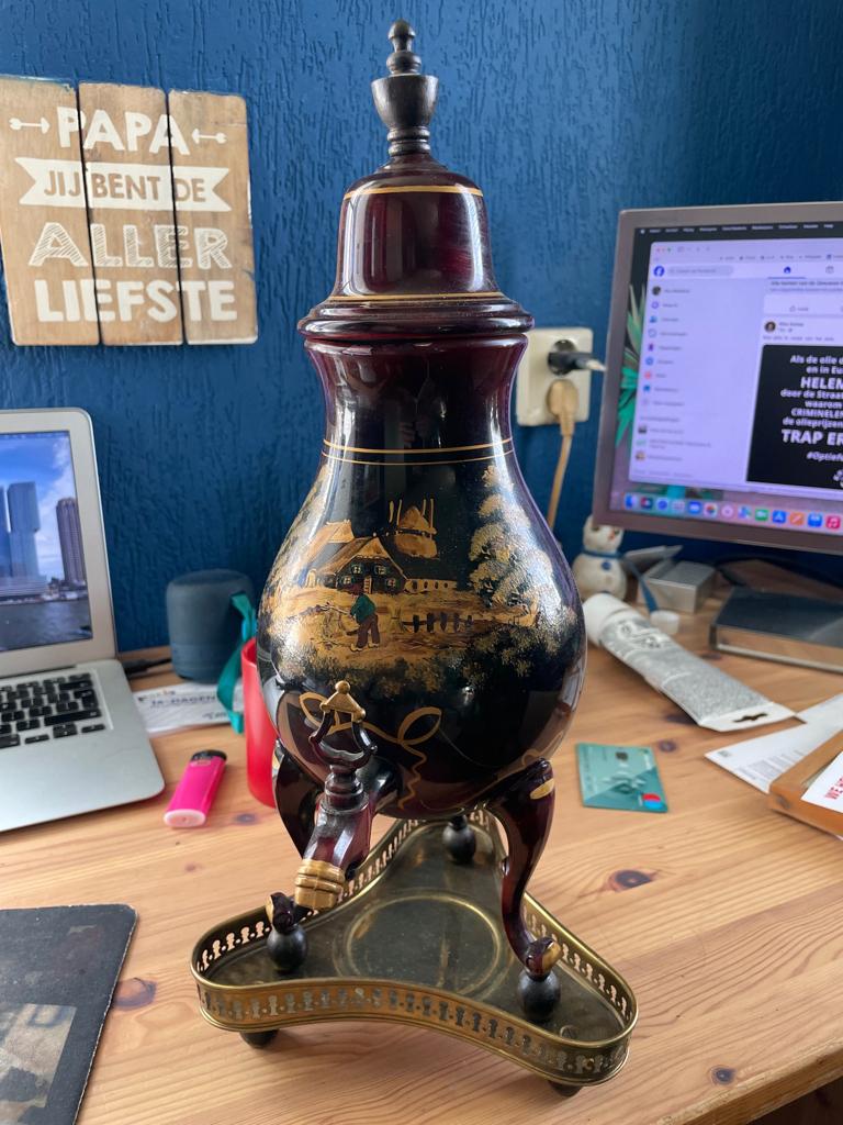 Prachtige, handbeschilderde antieke kraantjeskan, Antiek en Kunst, Ophalen of Verzenden