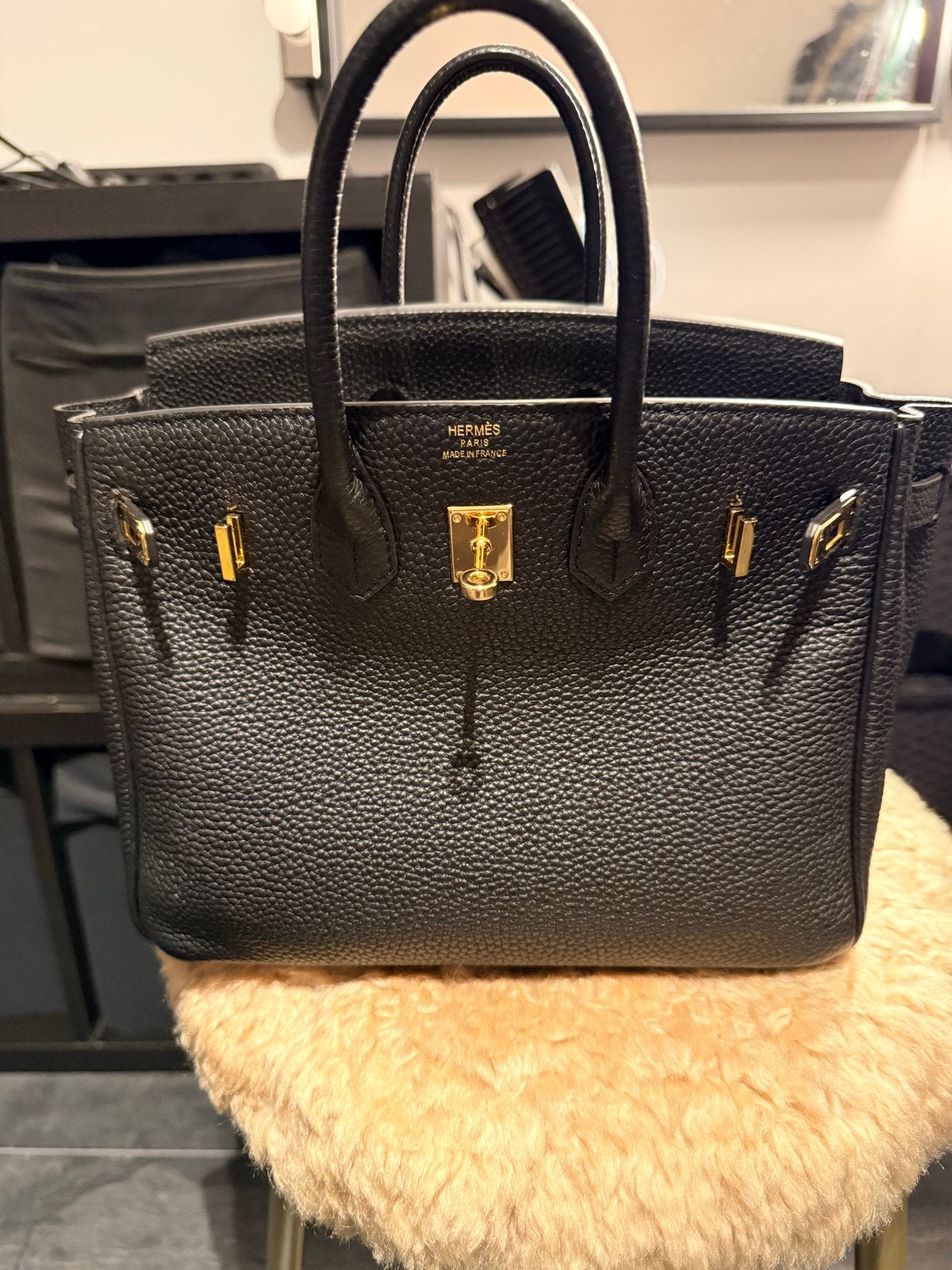 Hermes Birkin 25cm handgenaaid zwart, Ophalen of Verzenden, Zo goed als nieuw, Zwart, Handtas