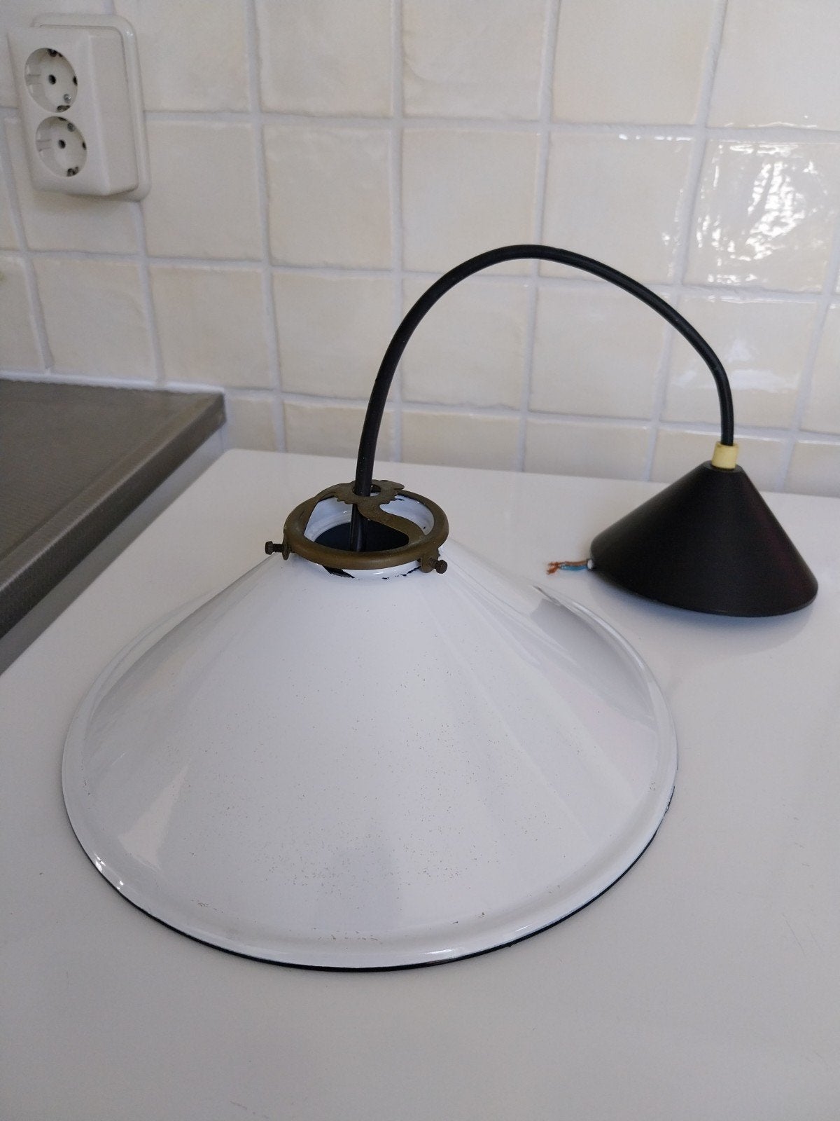 emaille lampen kapje  vintage, Overige typen, Gebruikt, Vintage, Wit