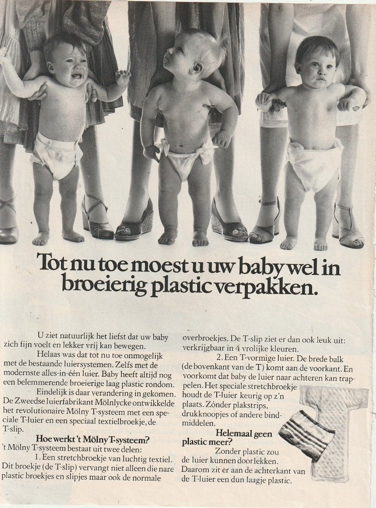 Retro reclame 1978 Mölny baby luiers weg 't plastic, Verzenden, Overige typen