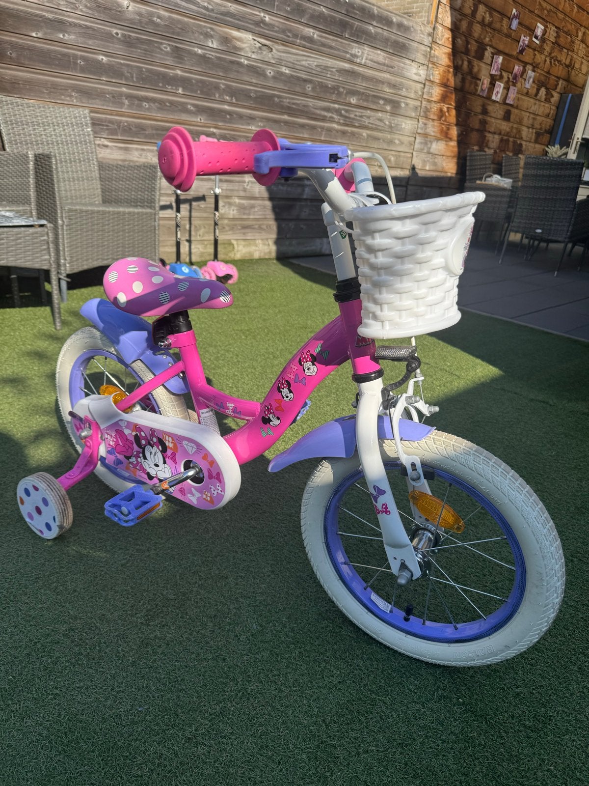 Minnie Mouse Kinderfiets 14 inch met zijwieltjes, Ophalen, Zijwieltjes, Velgrem, 16 tot 20 inch