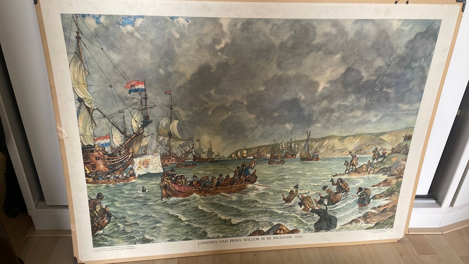 Schoolwandplaat Landing van Willem III bij Brixham, Antiek en Kunst, Ophalen, Geschiedenis