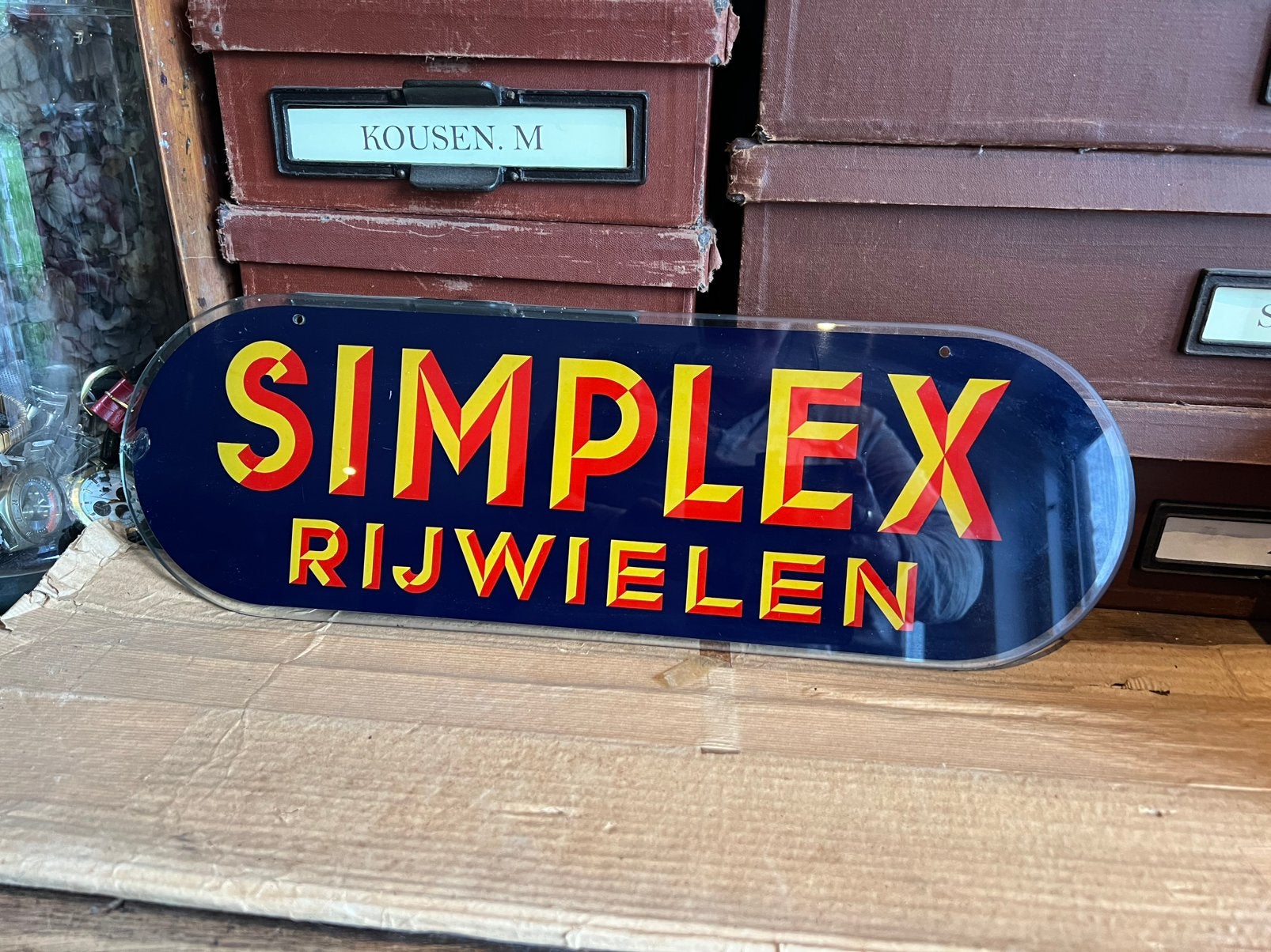 OUD RECLAME BORD / RAAMHANGER SIMPLEX RIJWIELEN, Ophalen, Gebruikt