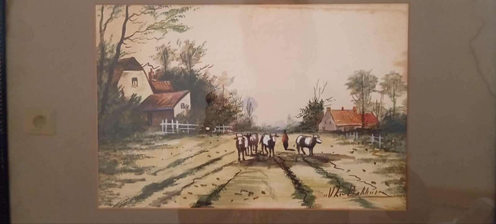 vintage schilderij van een BAKHUIS, Ophalen of Verzenden
