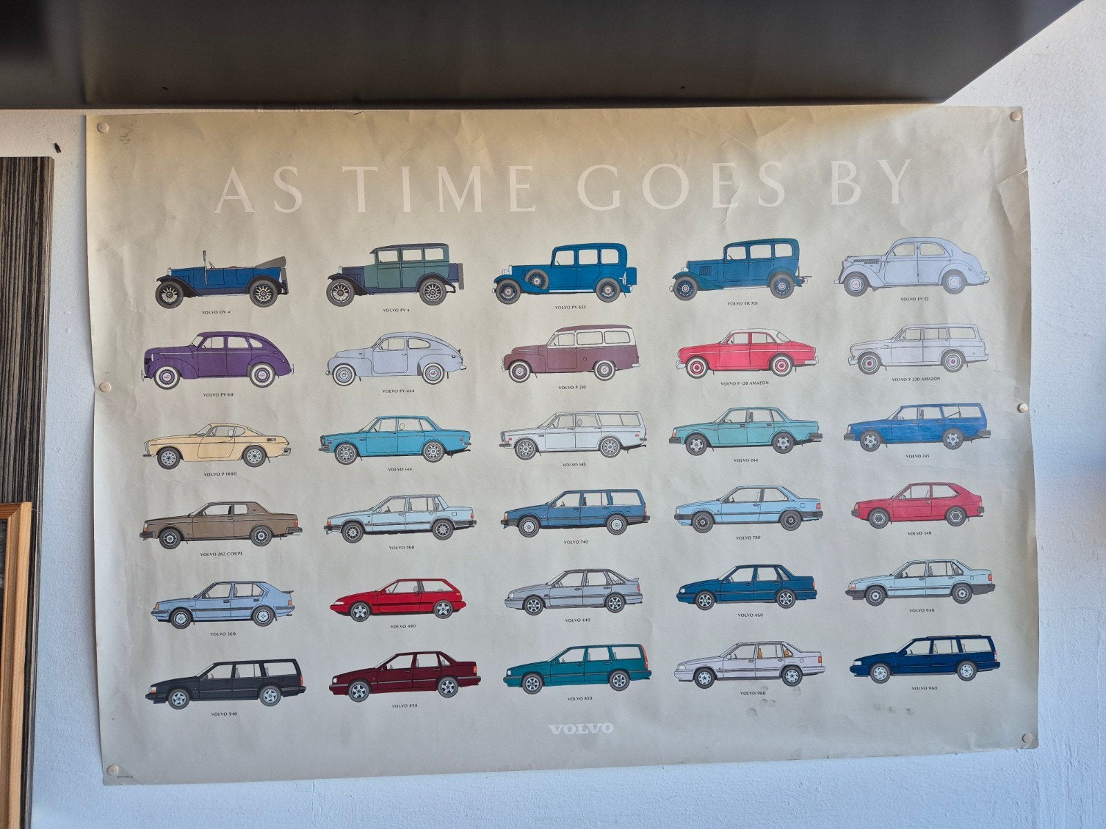 Vintage Volvo 'As Time Goes By' Auto Poster, Ophalen of Verzenden, Gebruikt, Auto's